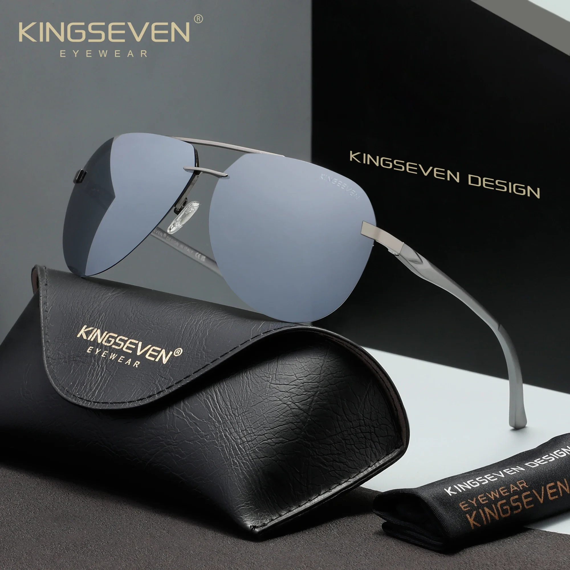 KINGSEVEN Pilot Frame Frameless Polarized Sunglasses UV400 Protective Sports Eyewear to Avoid Wind Sand While Riding