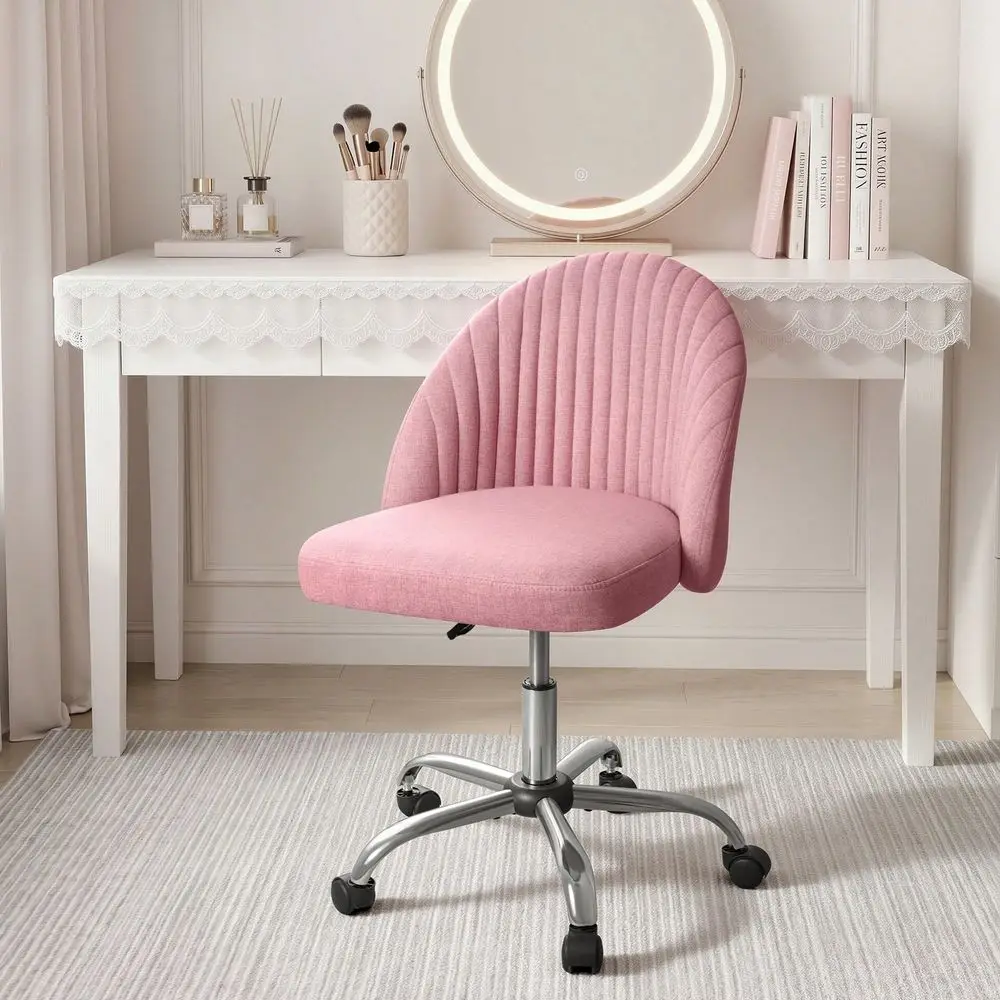 Chair Height Adjustable,Armless Pink Vanity Chair With Wheels,Home Office Desk Chair,Cute Modern Chair For Desk, Living Room ,B