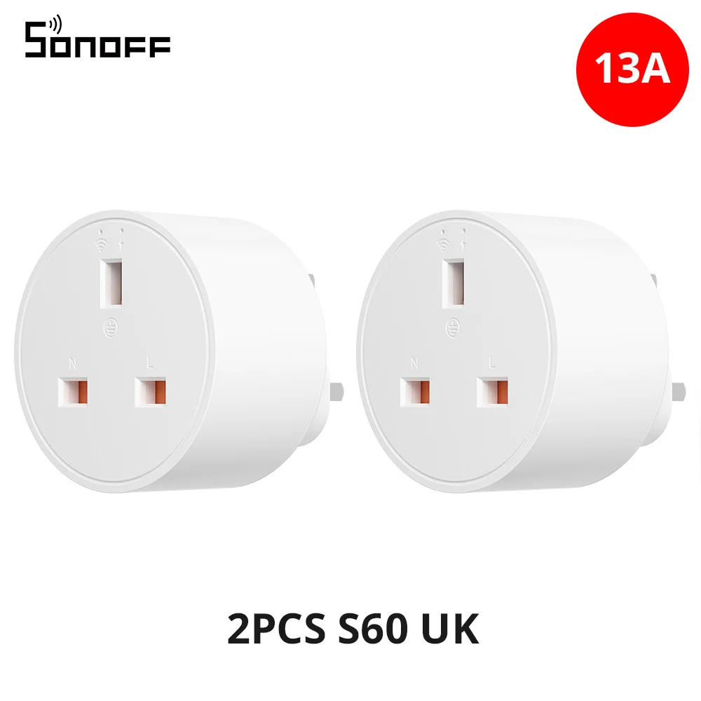 SONOFF S60 13A UK Wi-Fi Smart Socket iPlug 1-5PCS Power Monitoring Timer Smart Scene Afstandsbediening eWeLink Alexa Google IFTTT