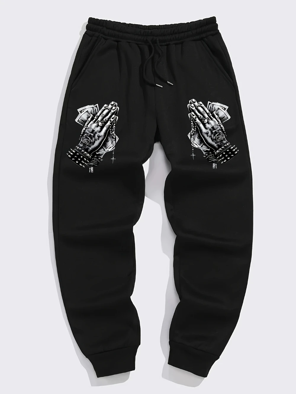 

Men's Solid Color Printed Drawstring Sweatpants, All-Season Casual Fashion Fleece Gym Long Sweatpants