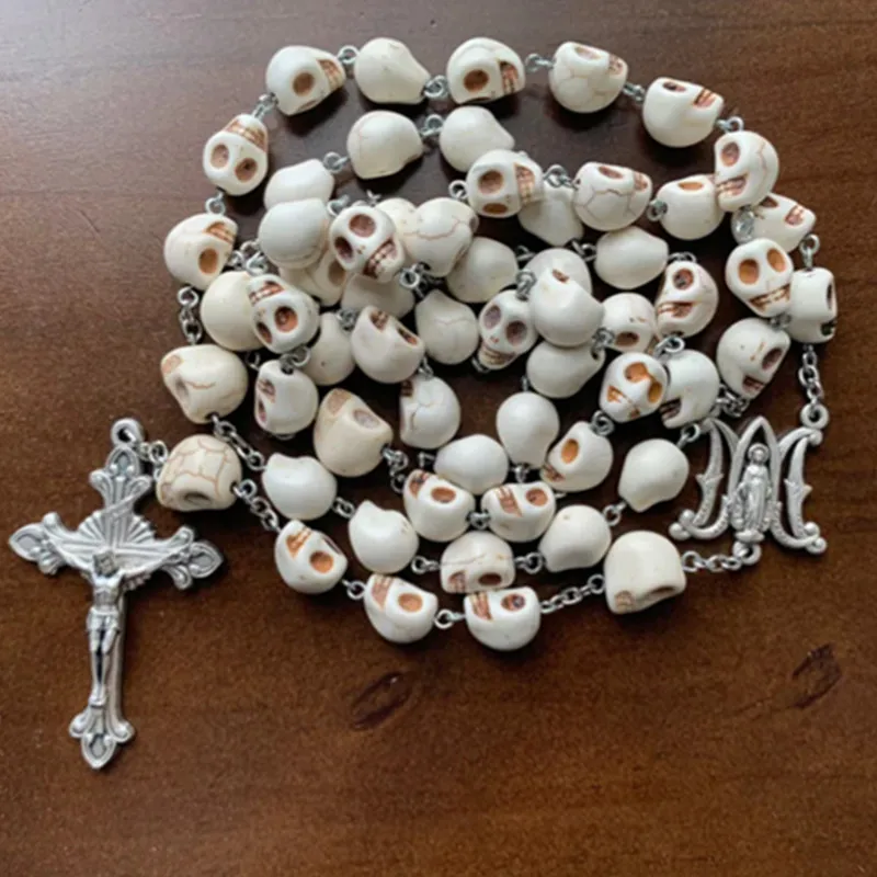 Ivory Howlite Memento Mori Remember Your Death Skull Bead 5 Decade Catholic Rosary