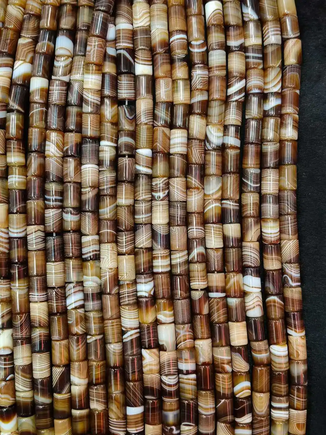Natural Stone Sptriped Coffee Agate Stone 10x14mm Cylinder Beads Beaded 15'' Strand For DIY Jewelry Making Bracelet Accessories