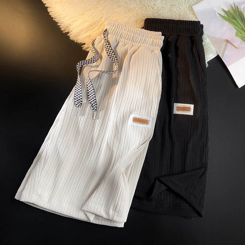 ミントグリーン アイスシルク メンズ ショーツ 夏 薄手 通気性 五分丈 ゆったり トレンド INS スポーツ カジュアルパンツ ポリエステル繊維