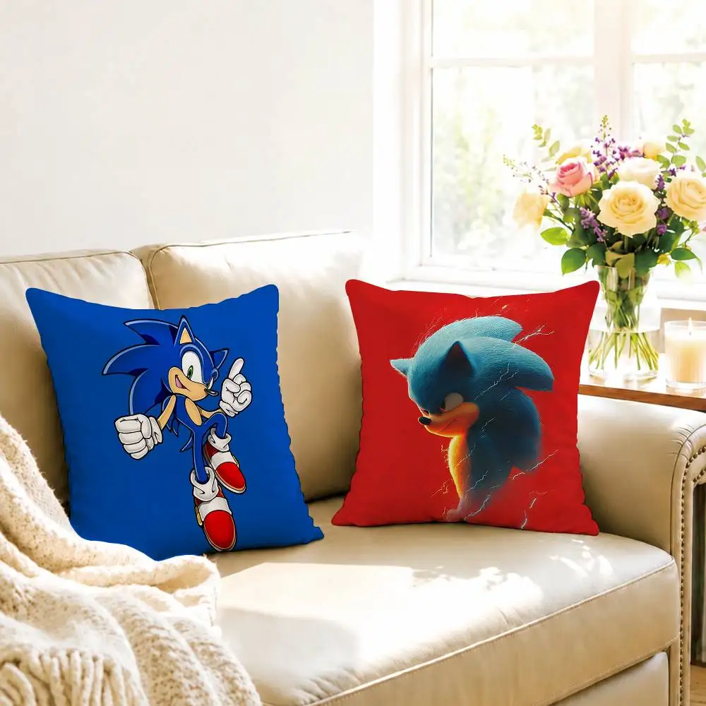C-Cartoon Sonic the Hedgehog Pillow Case Square Double-Sided Sofa Cushion Cover Bedroom Bedside Pillow Gift