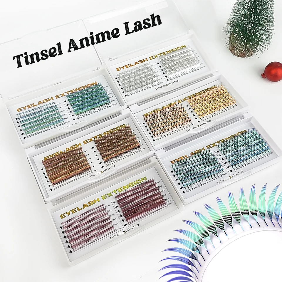 AGUUD Christmas Color Tinsel Lashes Fashion Shiny Red Silver Comic Spire Eyelash Extension Holographic Feather Anime Lash Tinsel