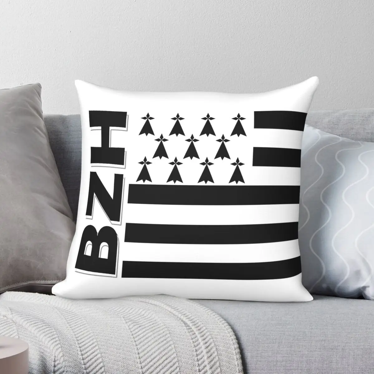 Bzh Breizh Bretagne France Square Pillowcase Polyester Linen Velvet Creative Zip Decor Throw Pillow Case Home Cushion Cover
