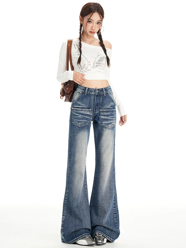 아메리칸 레트로 하이웨이스트 스키니 진 여성용 봄 가을 하이웨이스트 슬림핏 신축성 발목 길이 벨보텀