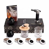 Bartender Set Whiskey Smoke Glass Cocktail Smoke Gun Luxury Wooden Glass Water Ware Reusable Bar Accessories Gift Box