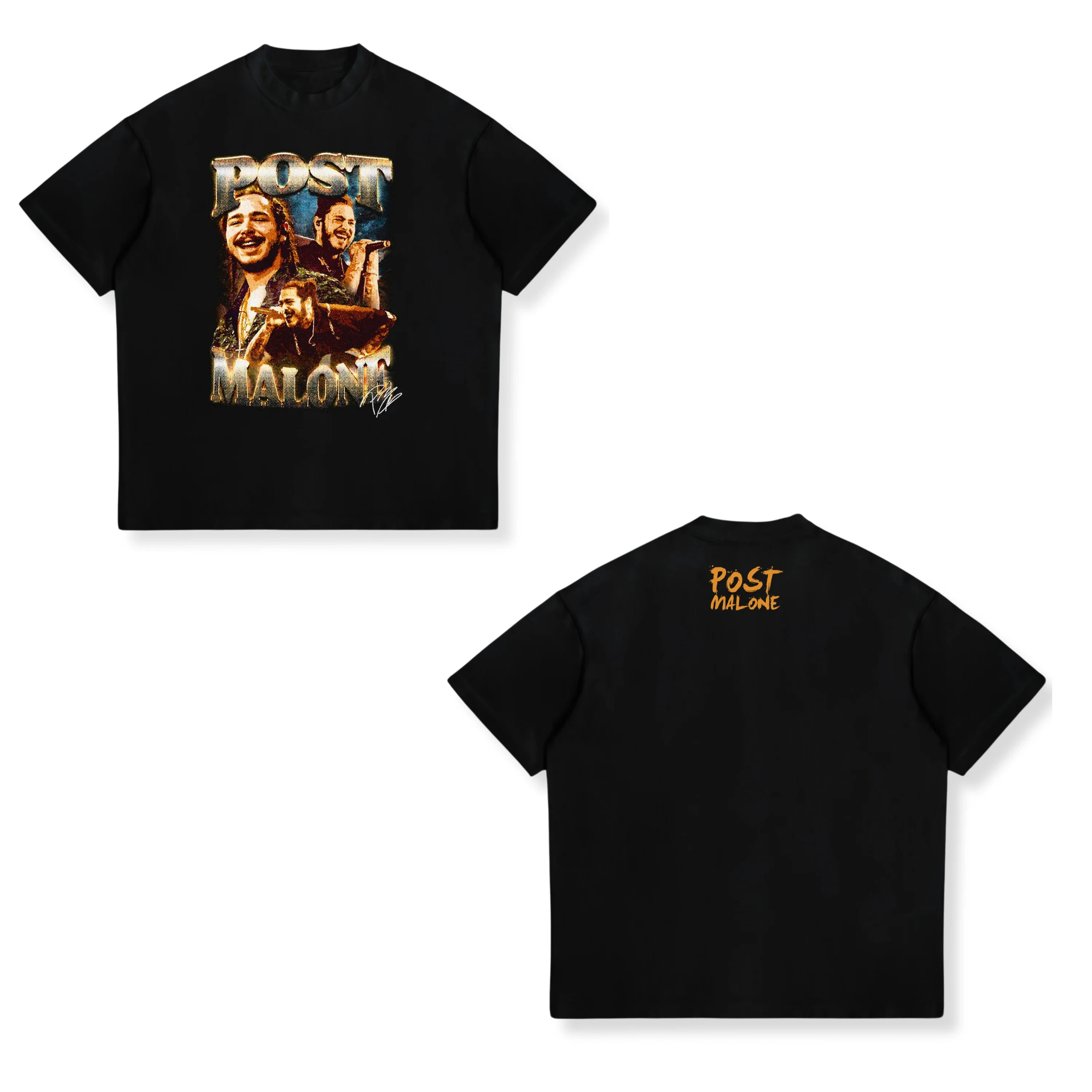 Men's and Women's 100% Cotton T-shirt Post Malone Short Sleeve T-shirt European and American Street Rock Rapper Portrait