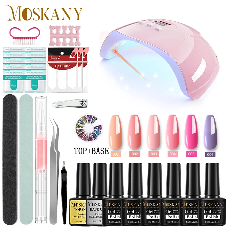 MOSKANY Nail Gel Kit with UV LED Light for Beginners Nail Art Semi-Permanent Gel Varnish Kit Gel Nail Polish Kit Base Top Coat