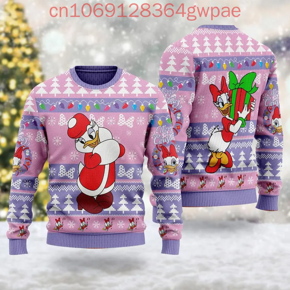 Disney Daisy Duck Christmas Ugly Sweater Men's Women's 3d Print Ugly Sweater Disney Casual Cartoon Sweatshirt Christmas Sweater