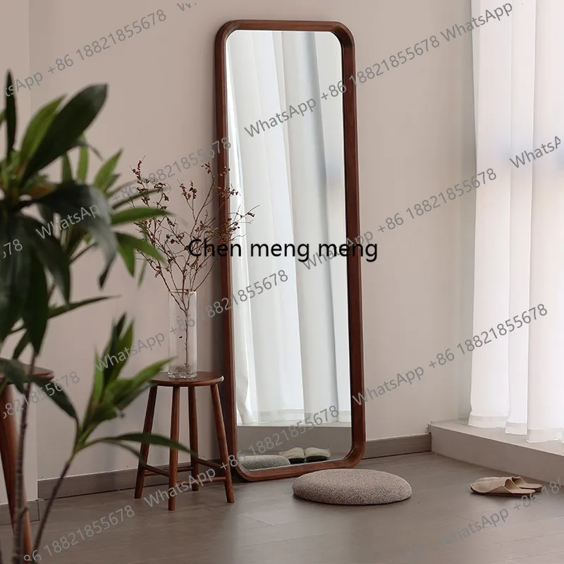 

Full-length mirror floor-to-ceiling household black walnut log full-length mirror can be hung on the wall
