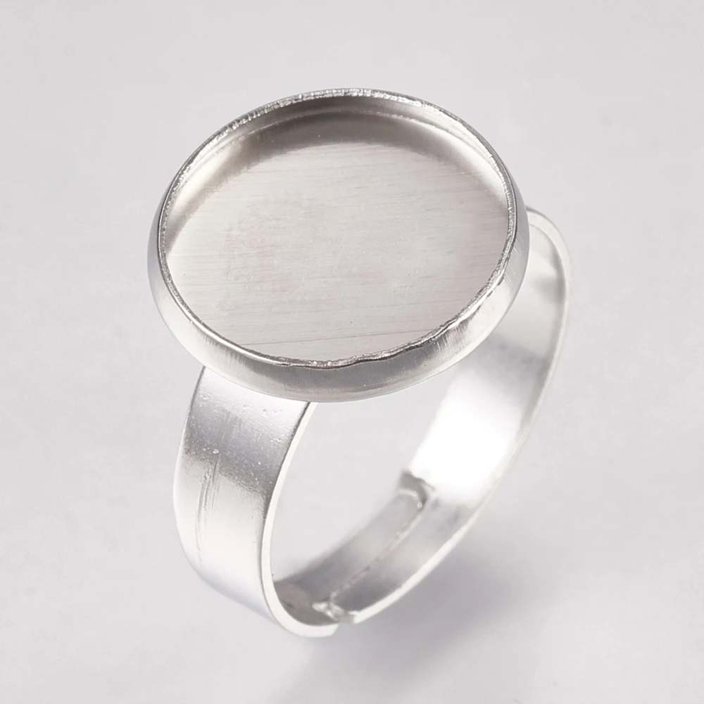 Resistant 304 Stainless Steel Pad Ring Settings Adjustable Flat Round Stainless Steel Color Size 7(17mm) Tray: 12mm