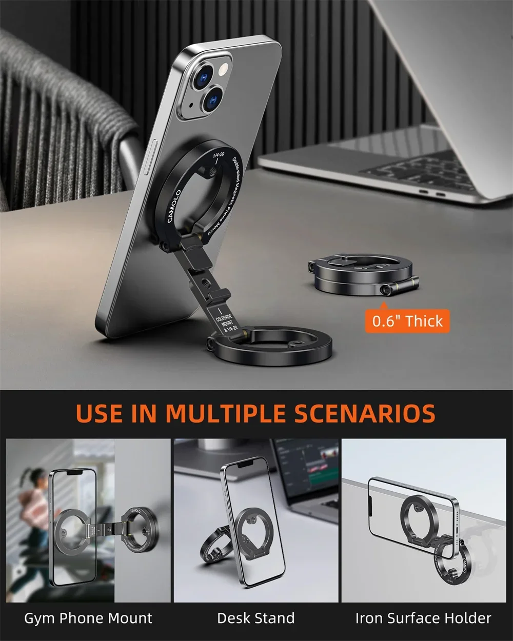 

Dual Magnetic Phone Holder Gym Phone Mount For iPhone 17 16 15 Android Magsafe Travel Stand w 1/4" Screw Tripod Mount Cold Shoe