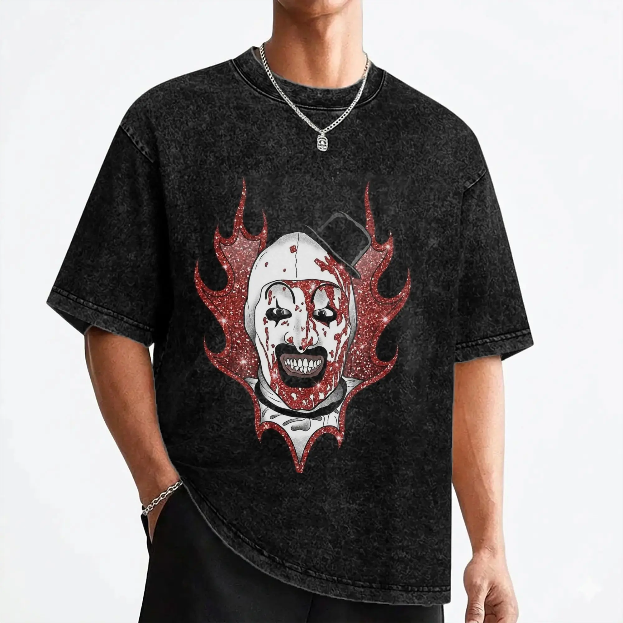 Terrifiers Art The Clown T Shirts Washed 100% Cotton Oversize T-Shirts Halloween Vintage Men Women Streetwear Summer Tops Tees