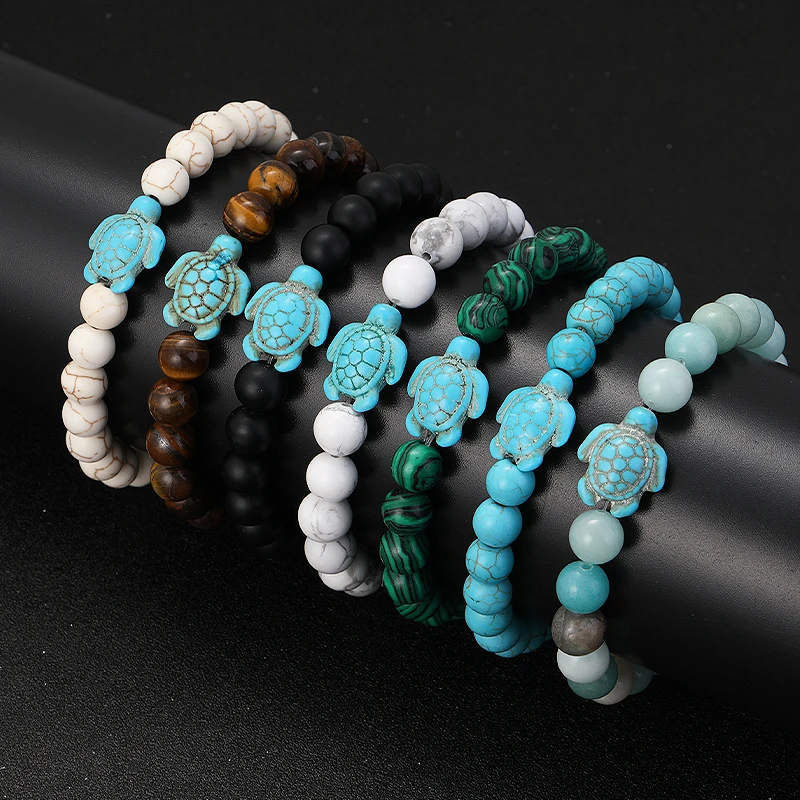Natural Stone Powder Bangle Women Men Bracelet Beach Beach Turquoise Sea Turtle  Accessories from the marine style collection view 4