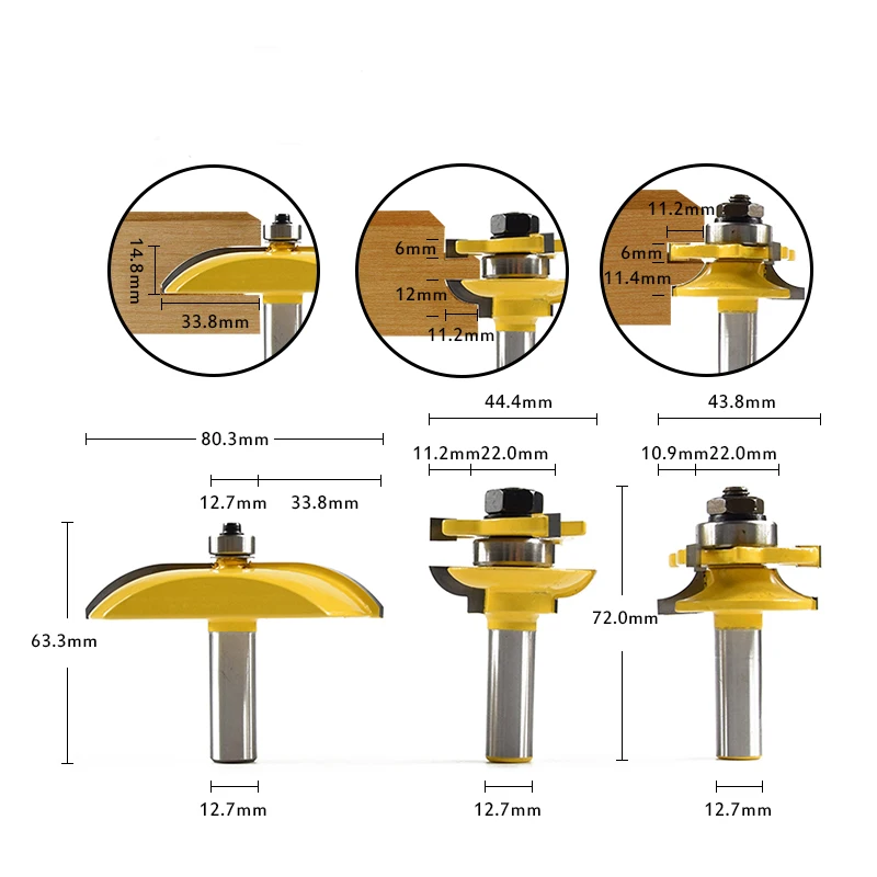 XCAN 1-3pcs 12.7mm Shank Rail & Stile Router Bits-Matched Standard Ogee Door Knife Woodworking Cutter Tenon Cutter for Wood
