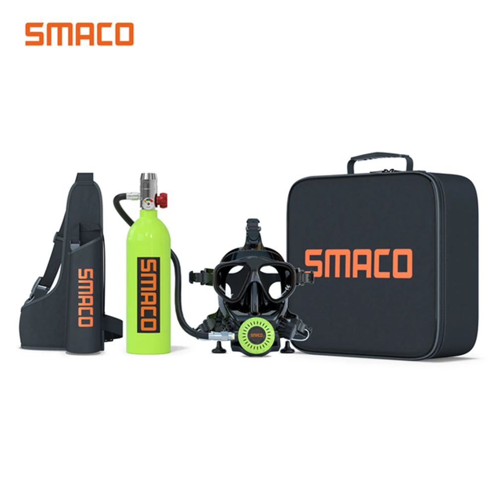 SMACO-Mini Scuba Diving Tank, Full Face Snorkeling Mask, Reusable Pony Bottle Cylinder, Underwater Exploration Rescue