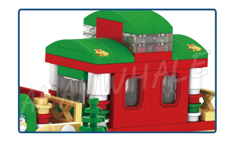 266pcs Christmas Train Red-colored Locomotive Winter Holiday Tree Green Wreaths 25524 Building Blocks Set Compatible With Model