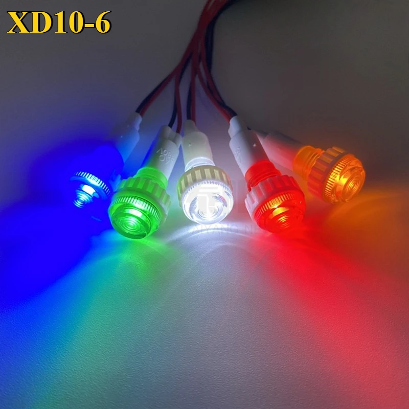 

10mm Thread 20cm Long Cable Red Green Yellow Blue White Signal Indicator Light Lamp 3V 5V-12V 15V-48V 60V-72V 220V 380V XD10-6