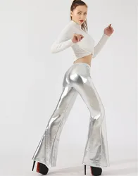 Women's Metallic Shinny Flared Pants Sequins High Waist Stretchy Bell Bottom Flare Pants Tall Girl  Disco Wide Leg