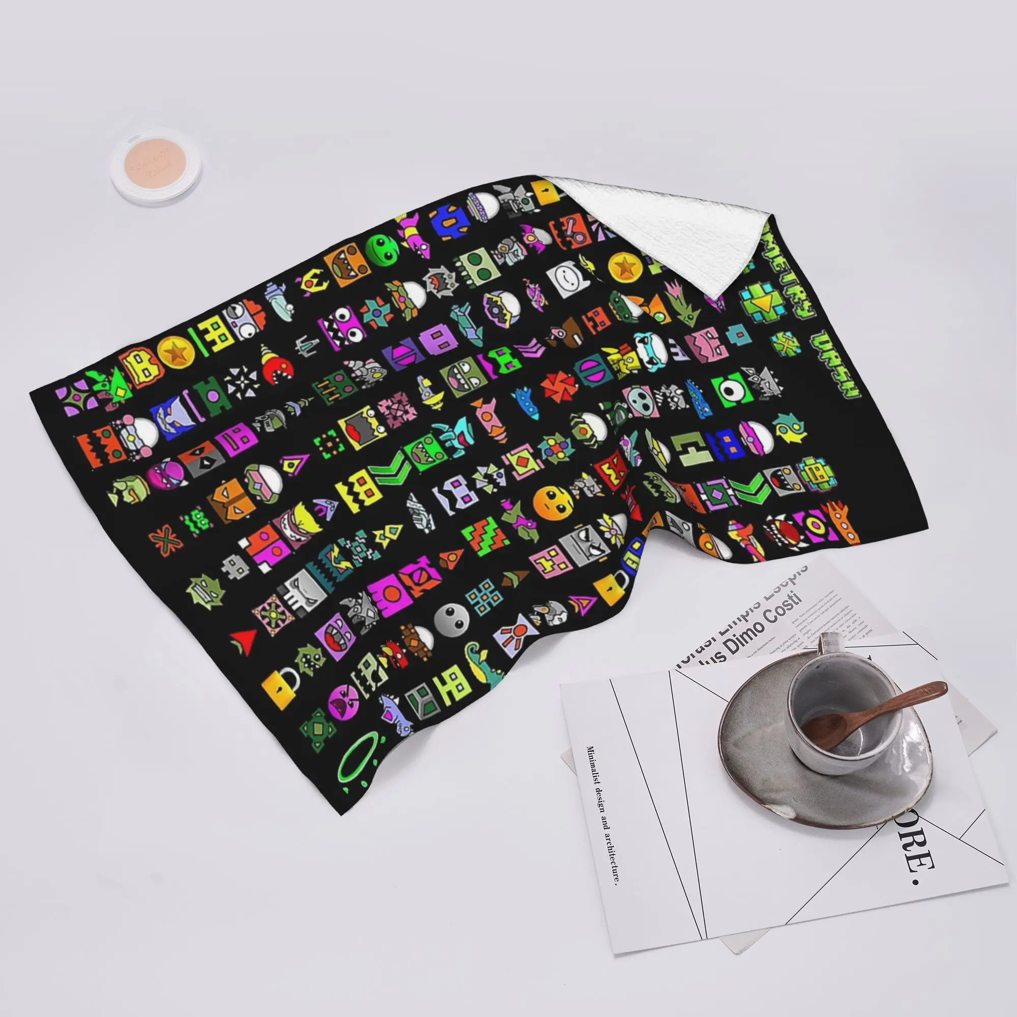 Custom Geometry Dash Soft Face Towel Quick Dry Pool Bath Cotton Towels Absorbent