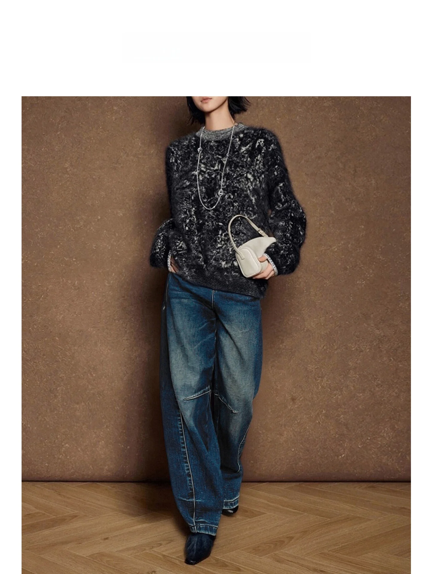 

Korean Faion Heavyweight Knitted Camere Wool Pullover Sweater Water Ink Embroidery Soft round Ne Autumn Winter New Arrival