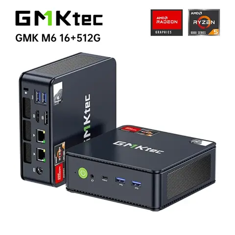 GMKtec M6 Mini-PC AMD R5 6600H 6-Core 12-Thread-Computer 16 GB DDR5 512 GB PCIe 3.0 SSD WiFi 6 BT5.2 Mini-PC Desktop-Computer