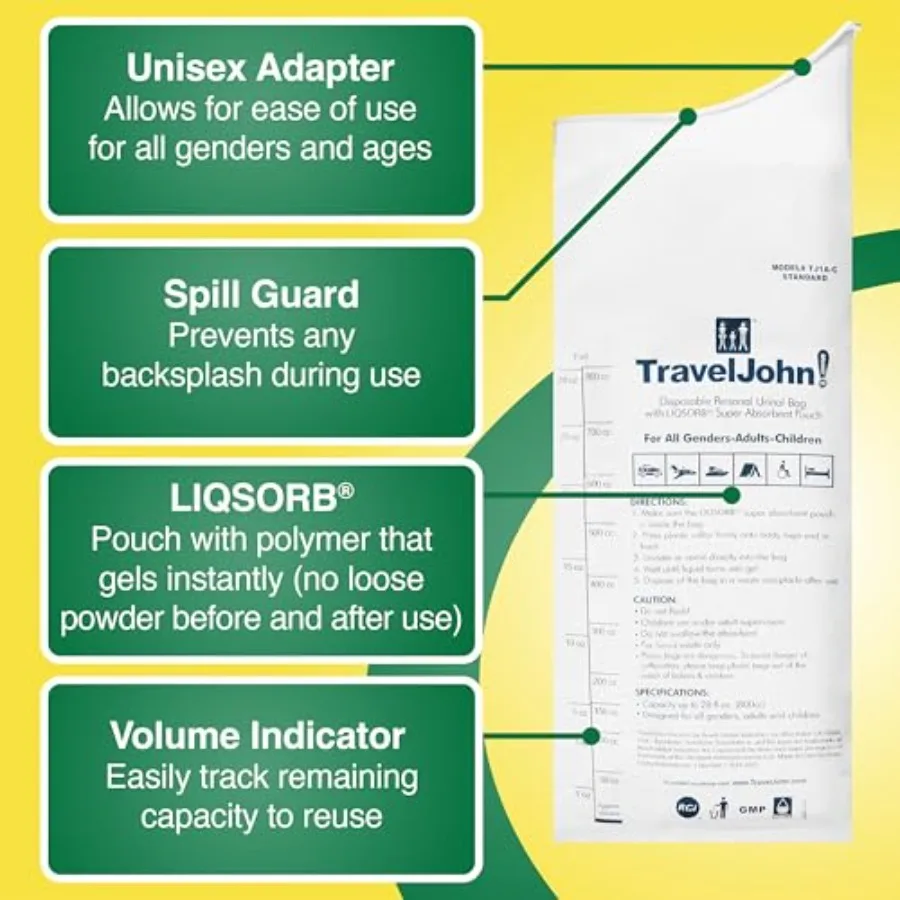 أكياس مبولة يمكن التخلص منها 28 أونصة 6 عبوات من أكياس البول المحمولة المقاومة للتسرب عديمة الرائحة للرجال والنساء الحل الأساسي للتخييم في حالات الطوارئ