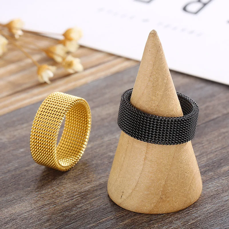 Hip Hop Stainless Steel Couple Ring Fashion Mesh Patterned Rings Simple Wedding Bands Women Men's Party Jewelry image 6