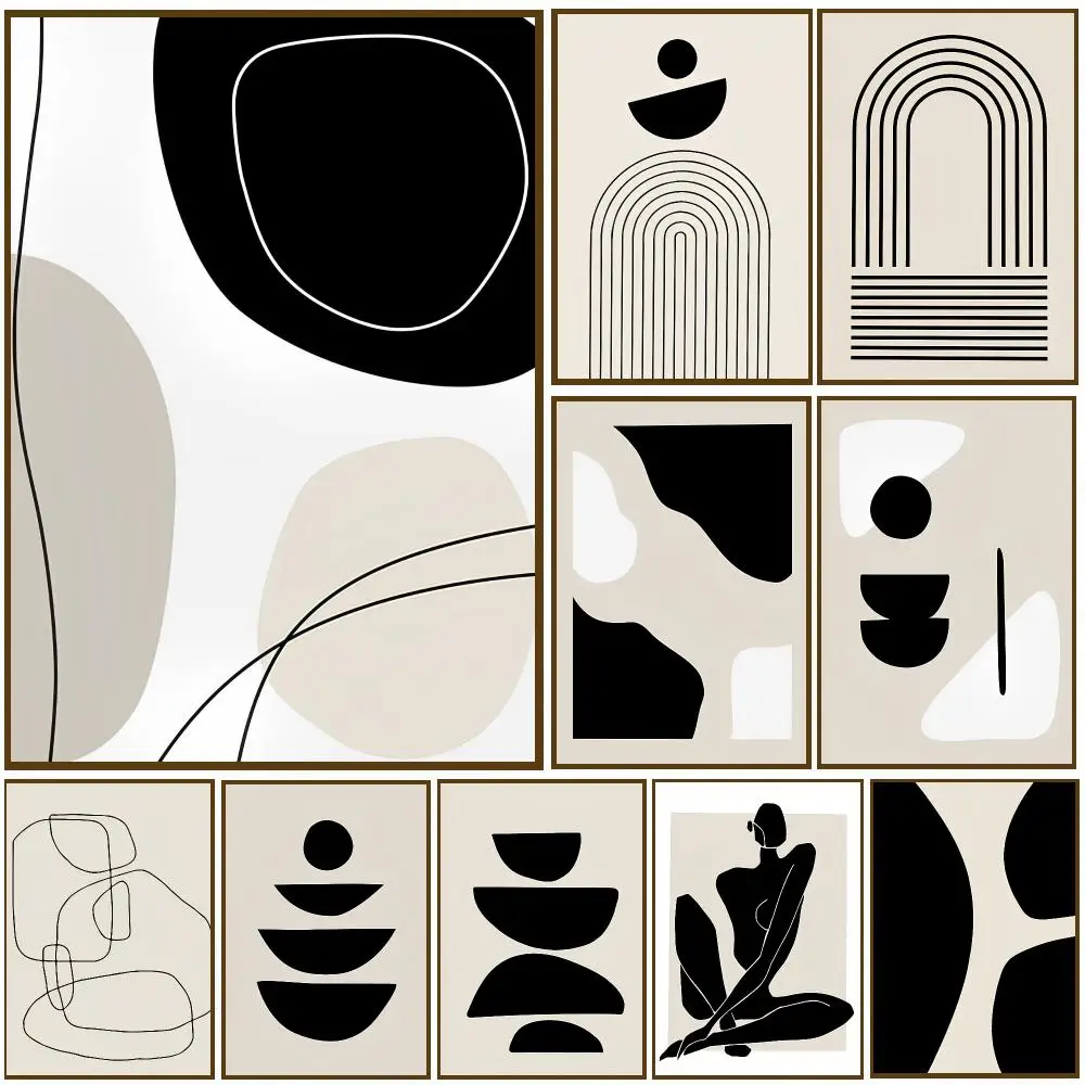 Abstract Line Black Poster Wall Stickers Self Adhesive Painting Vintage HD Art Decals for Bedroom Living Room Home Decor