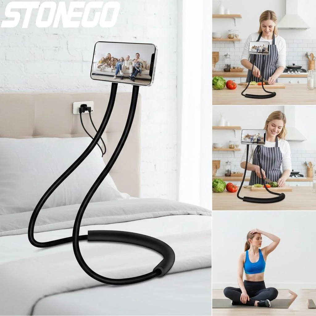 

360 Degree Rotatable Adjustable Phone Holder Selfie Stick Neck Hanging Car Bed Stand Mount for Universal Mobile Phones