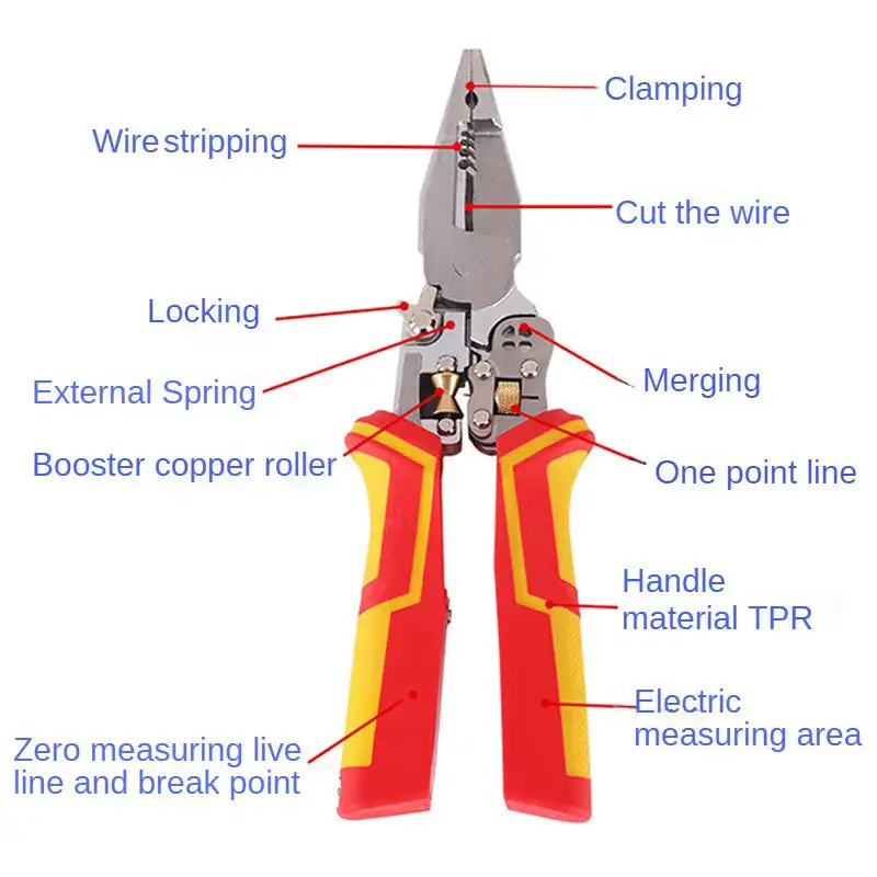 Versatile Wire Stripping Pliers with Electricity Measurement Electrician Plier 8-in-1 Multifunctional Wire Stripping Plier Tools