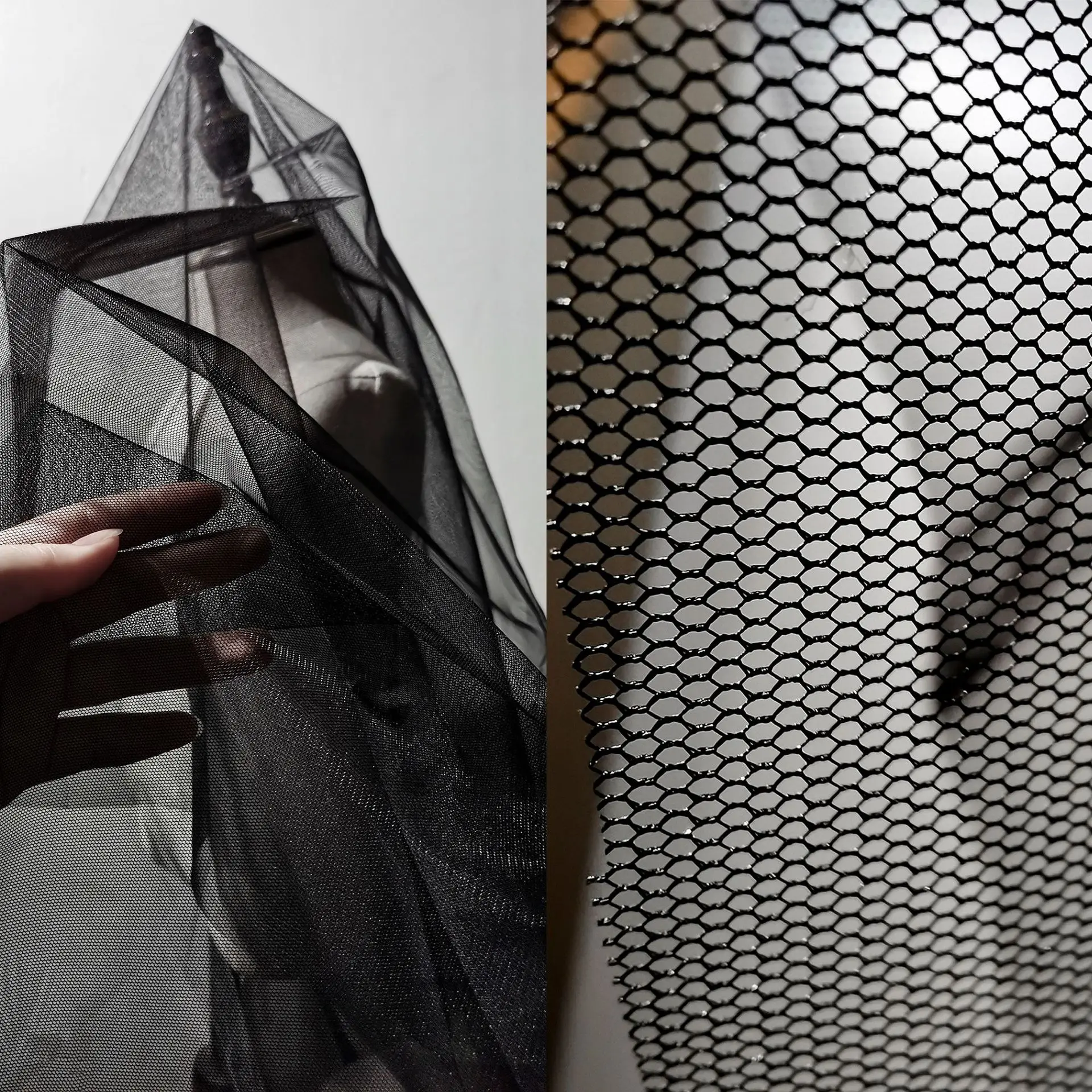 

Black White Hard Net Mesh Fabric Handmade Fashion Designer Fabric Stage Background Decoration Material 50cmx160cm