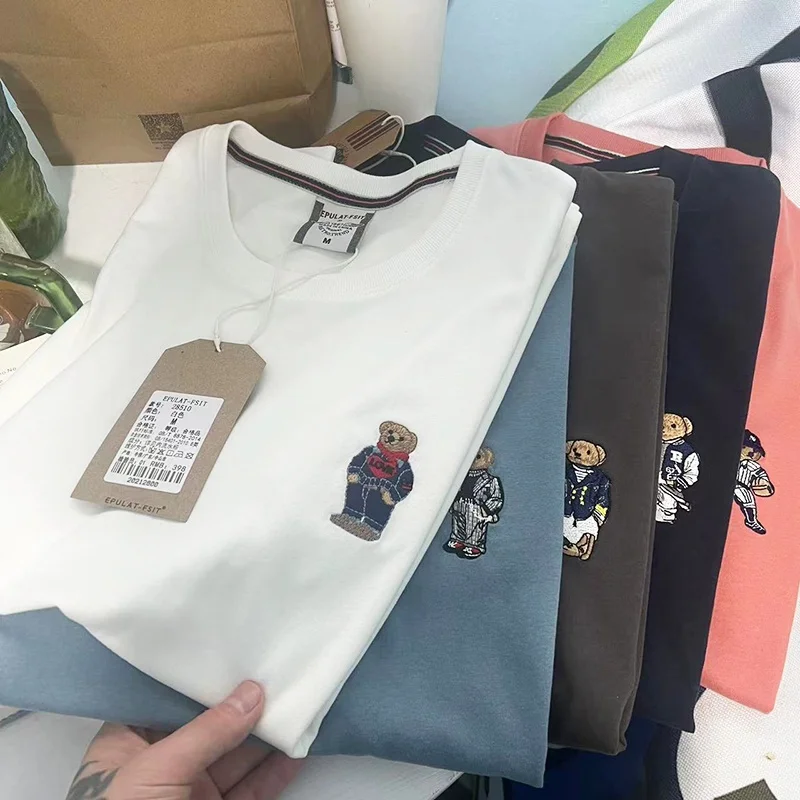 

Хлопковая футболка с вышитым медведем Ele, повседневная универсальная мужская летняя футболка ort Sve, удобная футболка f Sve