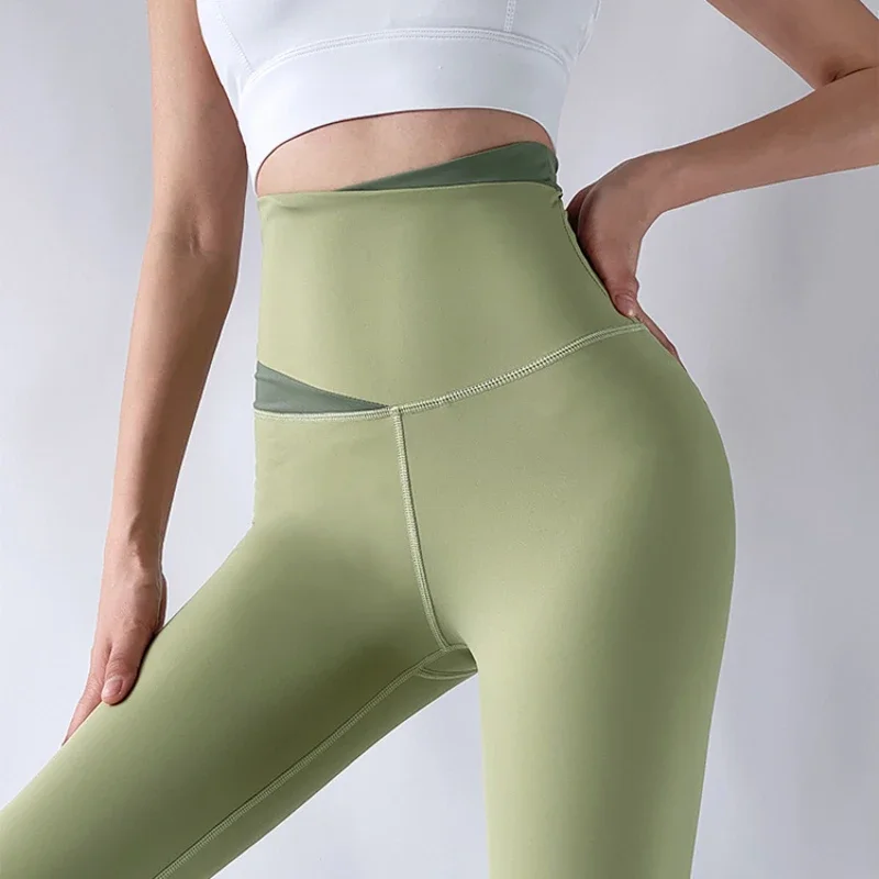 High waist belly shrinking hip lifting fitness pants can be worn outside breathable fast drying shaping sports pants