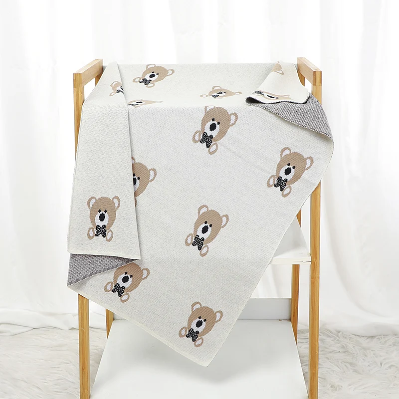 Baby Blanket Cotton Knit Newborn Boys Girls Bedding Quilt 90*70CM Stroller Swaddle Wrap Super Soft Cute Cartoon Bear Sleep Plaid