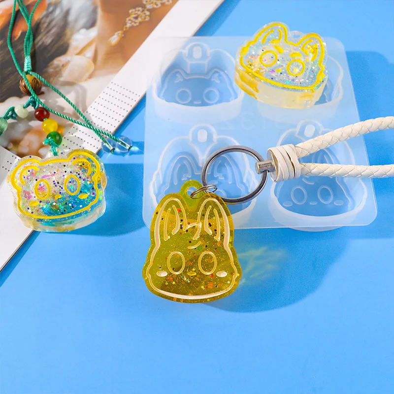 Animal Head Shape Pendant Epoxy Resin Mold DIY Keychain with Hole Pendant Silicone Casting Mold Jewelry Mobile Phone Car Decor