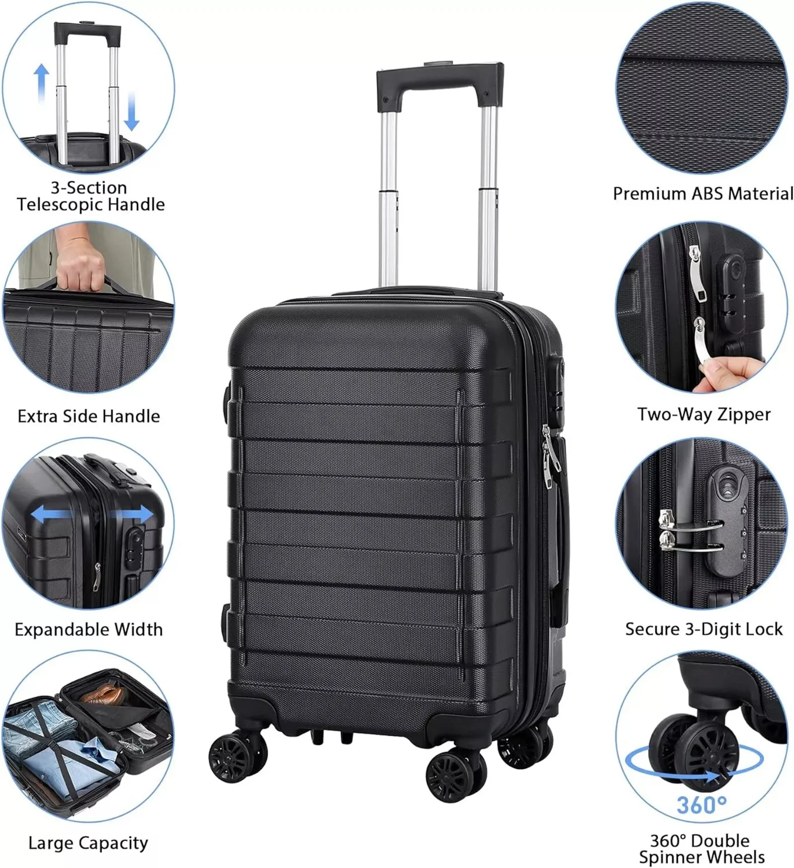 Hardside Carry On Spinner Suitcase Luggage Expandable with Wheels 22