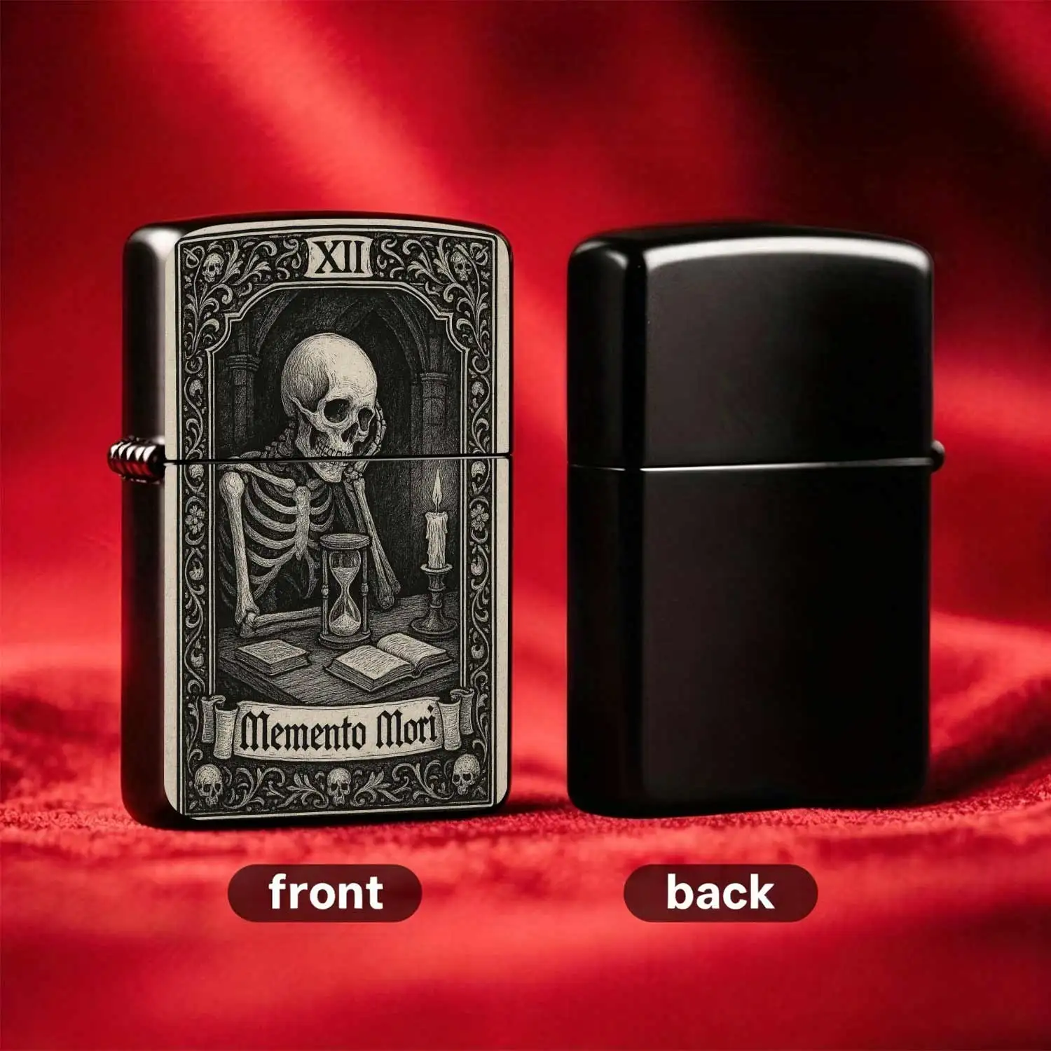 Vintage Gothic Style Skeleton Hourglass Windproof Refillable Flip-top Portable Pocket Lighter With Dark Aesthetic Memorial Meaning Creative PersonalizedGift Trendy Lighter Humorous and Fun Lighter