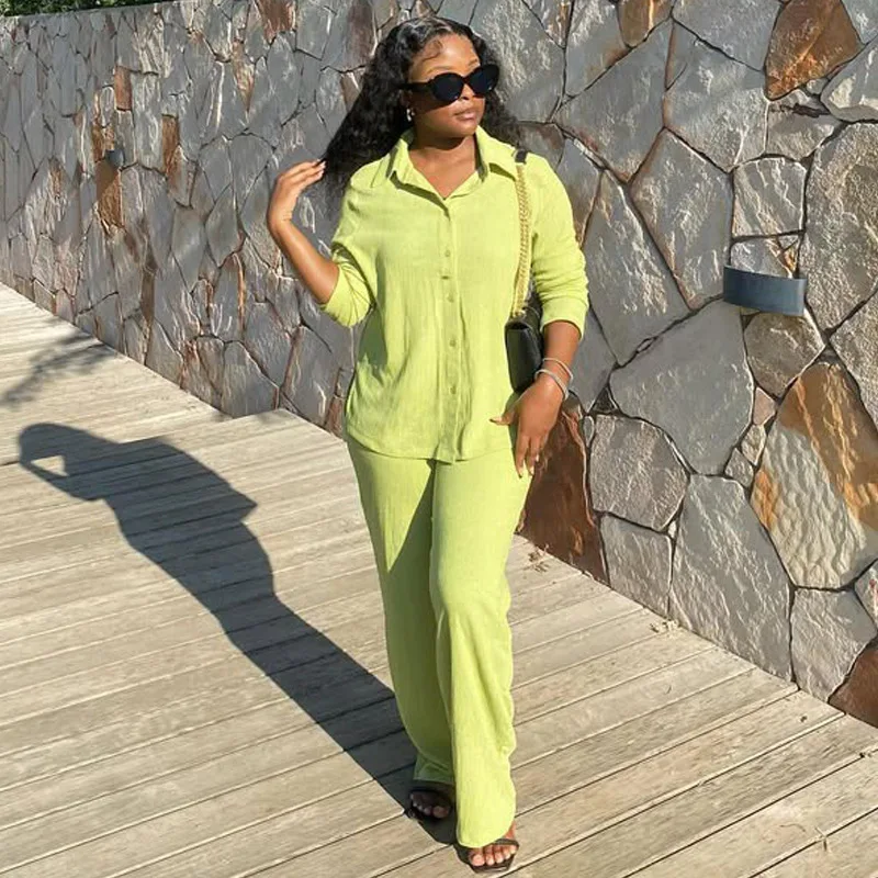 

Simple women's clothing new solid color fashion top wide-leg trousers two-piece set