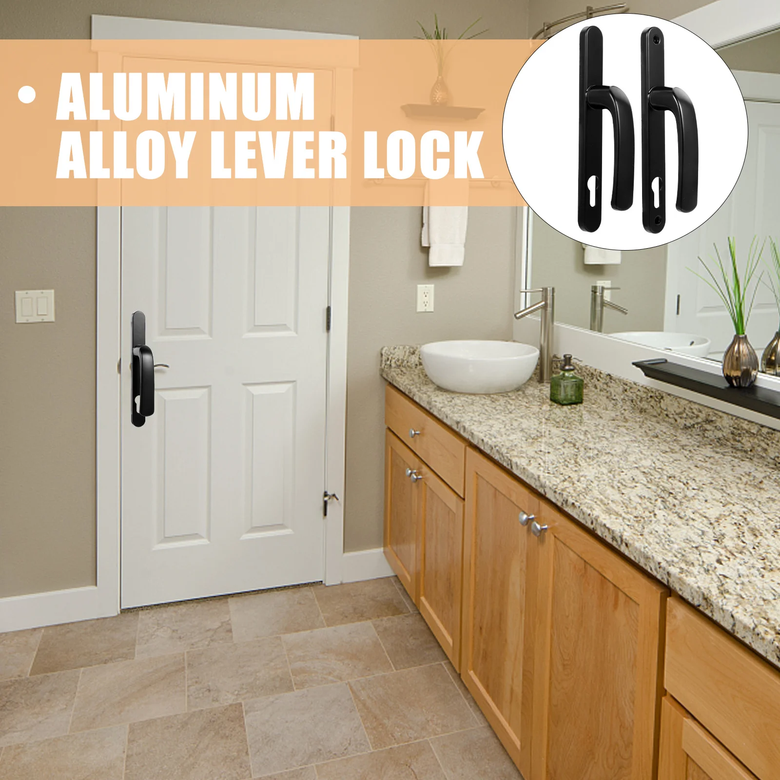 Angoily 1 زوج قفل الباب مقبض الذاتي قفل بوابة مزلاج سلسلة مع مقبض الجرس سبائك الألومنيوم الأسود #1