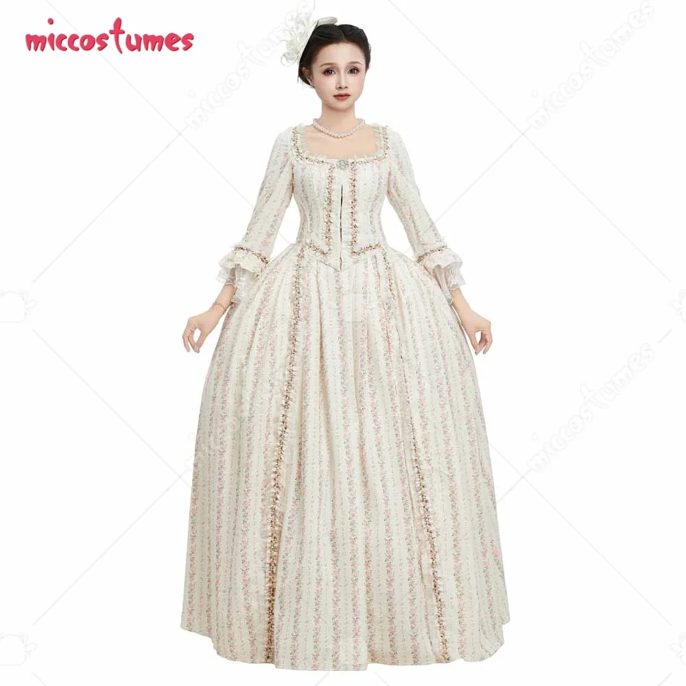 Miccostumes Damenkostüm Marie Antoinette Cosplay Blumenkleid Rokoko Viktorianisches Ballkleid Halloween-Kostüm
