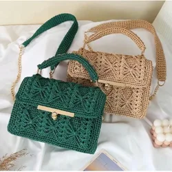 DIY Hand Crochet Bag Large Capacity Ring Portable Vintage Hollowed-out Mother and Daughter or Girlfriends Tote Bag