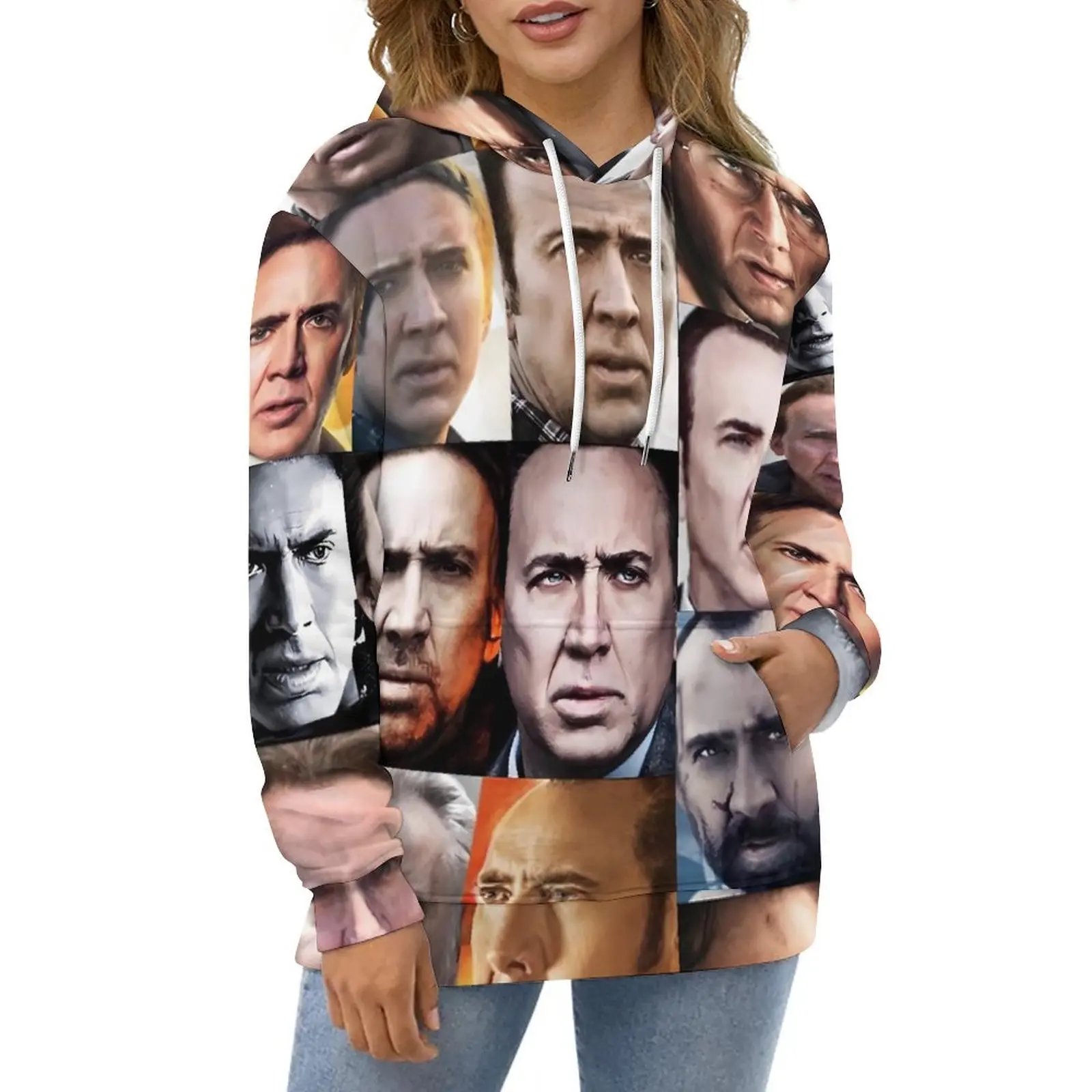 Nicholas Cage Faces Hoodies Nick Cage Street Fashion Casual Hoodie Long Sleeve Cute Graphic Hooded Sweatshirts Large Size