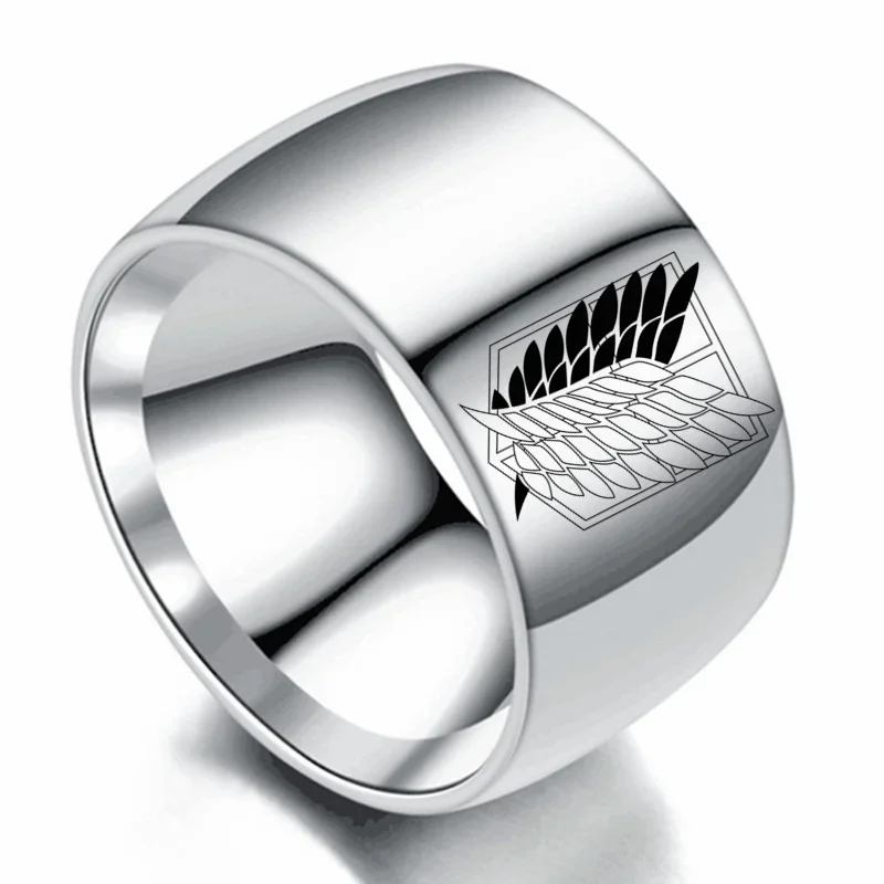 

12mm Attack on Titan Black sliver Stainless Steel Ring Wings Of Liberty Flag Finger Rings For Men Women Jewelry Anime Fans