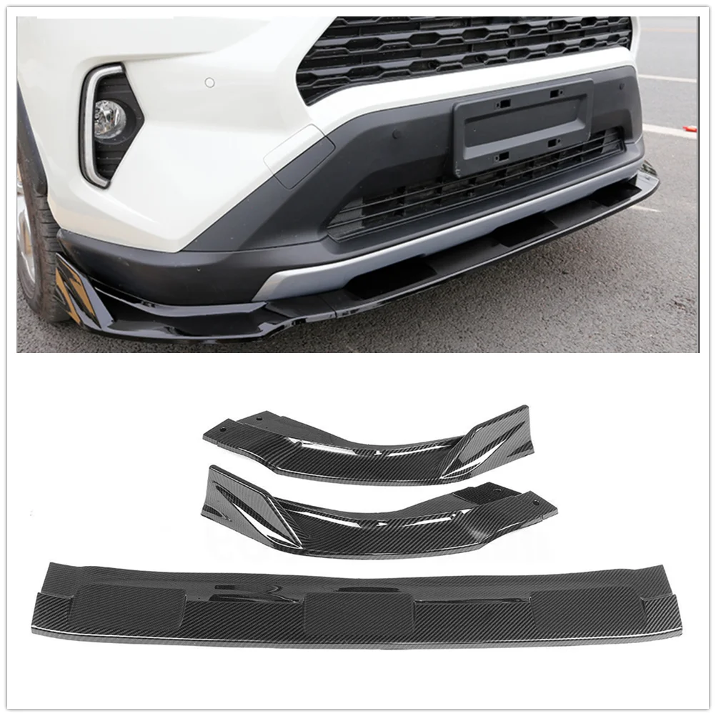 

Front Bumper Spoiler Lip For Toyota RAV4 2019-2023 ABS Carbon Fiber Look Car Lower Splitter Blade Plate Board Trim Protector Kit