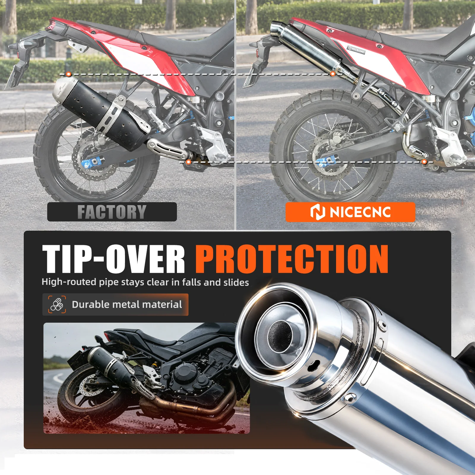 For Yamaha Tenere700 XTZ700 XTZ690 2019-2026 Exhaust Muffler High Exit Mid Pipe Rally Edition World Raid Explore Extreme Edition
