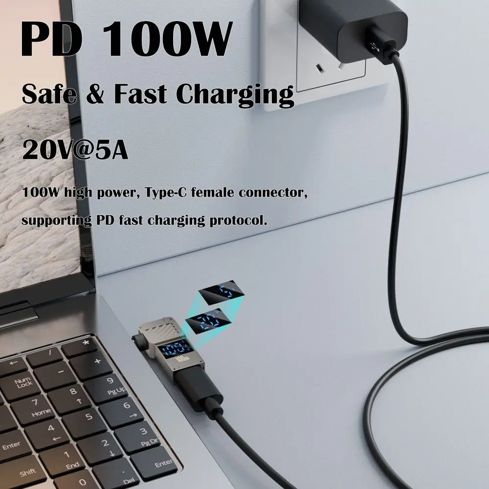 Digitaal display USB-C naar DC-converter Snel opladen PD 100W Laptopvoedingsconnector Intelligent Universeel voor Lenovo/HP/Dell