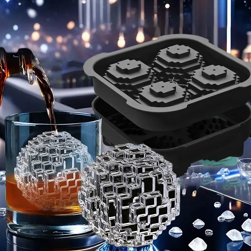 

4 Grid 3D Ice Ball Ices Cube Silicone Ices Cube Tray Mold With Lid Reusable Ice Mold Ball For Whiskey Juice Fruit Jelly Ice Mold